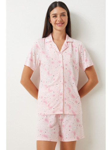 Happiness İstanbul Women's Light Pink Patterned Viscose Shorts Shirt Pajama Set