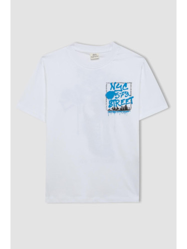 DEFACTO Boy's Crew Neck Printed Short Sleeve T-Shirt