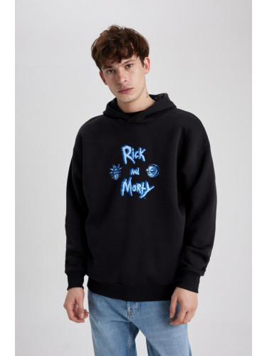 DEFACTO Rick And Morty Oversize Fit Hooded Back Printed Sweatshirt