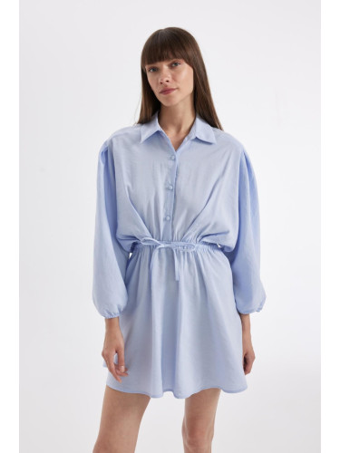 DEFACTO Shirt Collar Modal Half Sleeve Mini Dress