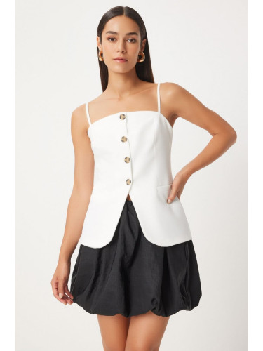 Happiness İstanbul Women's White Strappy Woven Vest