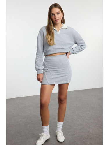 Trendyol Gray Melange Color Blocked Polo Neck Thick Knitted Bottom-Top Set