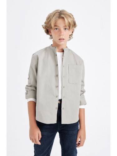 DEFACTO Boy Oversize Fit Wide Mold Stand Collar Twill Long Sleeve Shirt