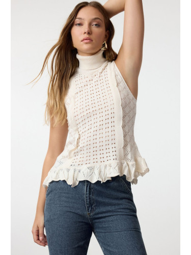 Trendyol Stone Openwork Turtleneck Knitted Sweater