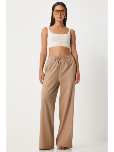 Happiness İstanbul Women's Biscuit Loose Cut Linen Trousers