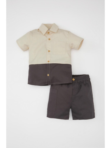 DEFACTO Baby Boy Poplin Short Sleeve Shirt and Shorts 2-Piece Set