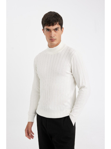 DEFACTO Men's Ecru Standard Fit Regular Cut Half Turtleneck Jacquard Knitwear Sweater