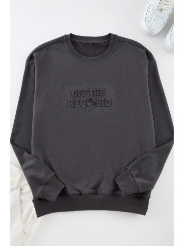 Trendyol Anthracite Oversize/Wide Cut Embossed Text Printed Sweatshirt