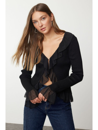 Trendyol Black Tulle Detailed Knitwear Cardigan