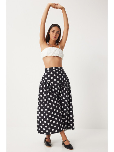 Happiness İstanbul Women's Black Polka Dot Summer Poplin Skirt