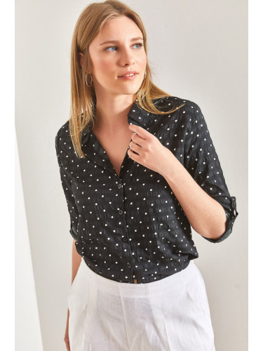 Bianco Lucci Women's Sleeve Fold Polka Dot Viscose Shirt