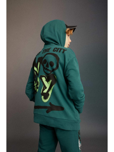 DEFACTO Boy's Oversize Fit Back Printed Hooded Sweatshirt