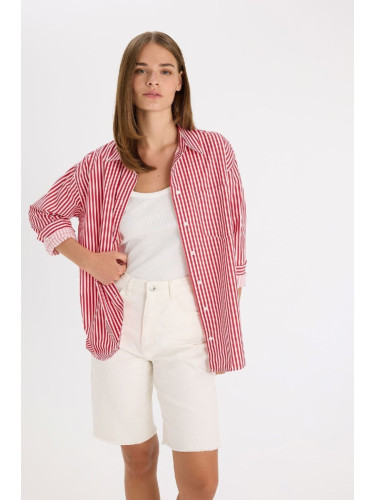 DEFACTO Oversize Fit Striped Poplin Long Sleeve Shirt