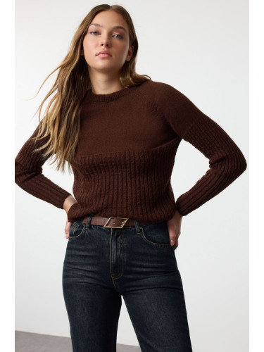 Trendyol Brown Soft Textured Knit Detailed Knitwear Sweater