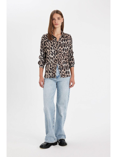 DEFACTO Regular Fit Leopard Print Poplin Long Sleeve Shirt