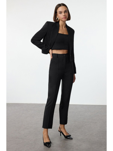 Trendyol Black Cigarette Pattern Ribbed Woven Trousers