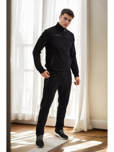 51357 Dewberry Plus Size Mens Tracksuit Set-BLACK