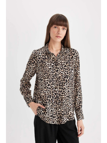 DEFACTO Regular Fit Leopard Print Long Sleeve Shirt