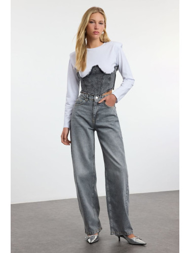 Trendyol Grey High Waist Barrel Baggy Jeans