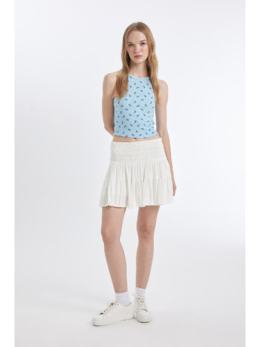 DEFACTO Coool High Waist Cotton Lined Crinkle Viscose Mini Skirt