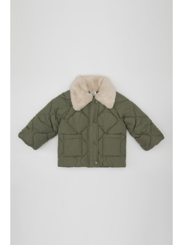 DEFACTO Baby Girl Quilted Plush Collar Coat