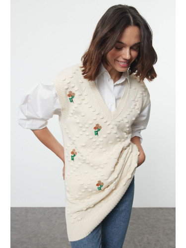 Trendyol Stone Flower Embroidered Knitwear Sweater