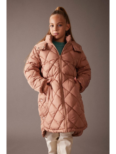 DEFACTO Girl's Water Repellent Hooded Quilted Long Coat