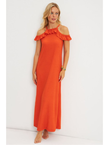 Cool & Sexy Women's Orange Halter Neck Wrap Midi Dress