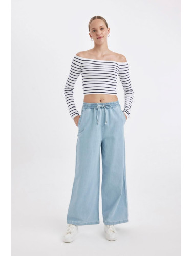 DEFACTO Culotte High Waist Long Soft Jean Washed Trousers