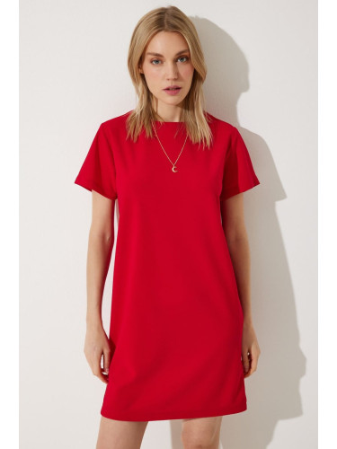 Happiness İstanbul Women's Red Crew Neck Basic Crepe Dress