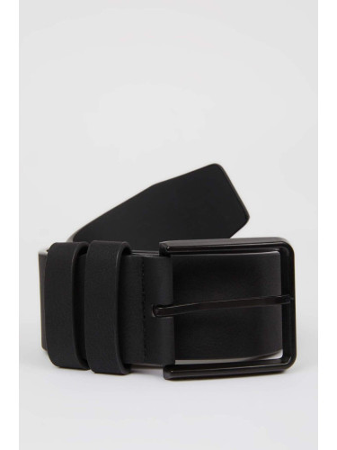 DEFACTO Men's Rectangular Buckle Faux Leather Casual Belt