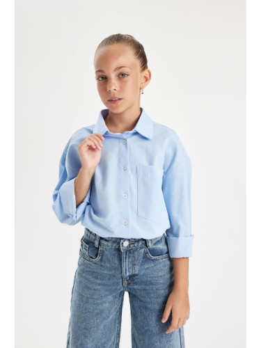 DEFACTO Girls Oversize Fit Poplin Long Sleeve School Shirt