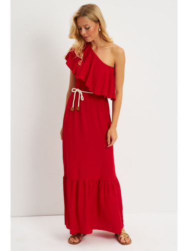 Cool & Sexy Women's Red Ruffle One Shoulder Midi Dress