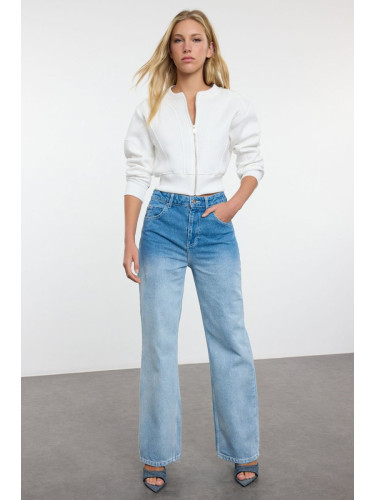 Trendyol Blue Wash Effect High Waist Wide Leg Jeans