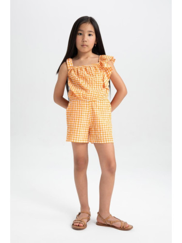 DEFACTO Girl 2-Piece Set Crinkle Strap Plaid Blouse Shorts