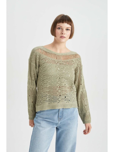 DEFACTO Boat Neck Openwork Sweater