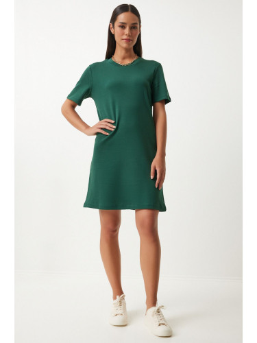 Happiness İstanbul Women's Emerald Green Crew Neck Knitted Dress