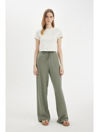 DEFACTO Wide Leg Three Pockets Regular Waist Standard Length Linen Blended Pants