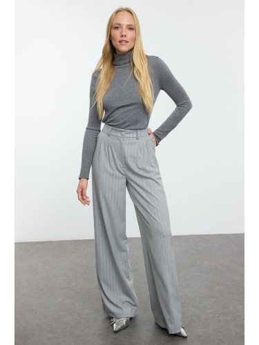 Trendyol Gray Glitter Striped Wide Leg Trousers