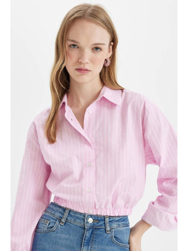 DEFACTO Oversize Wide Cut Striped Elasticated Both Poplin Long Sleeve Shirt