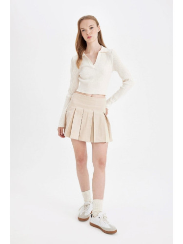 DEFACTO Cool Pleated Normal Waist Gabardine Mini Skirt