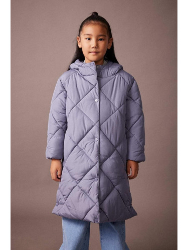 DEFACTO Girl's Water Repellent Hooded Quilted Long Coat