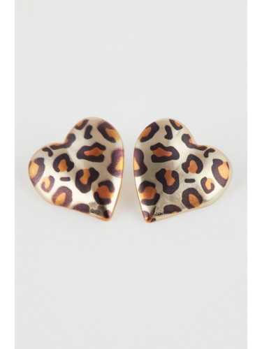 DEFACTO Women's Leopard Pattern Heart Earrings