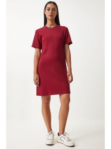 Happiness İstanbul Women's Claret Red Crew Neck Knitted Dress