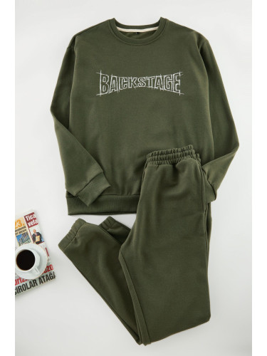 Trendyol Khaki Oversize / Wide Cut Text Printed Tracksuit