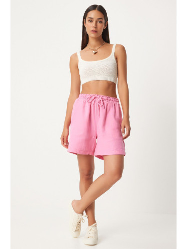 Happiness İstanbul Women's Pink Pocket Muslin Shorts