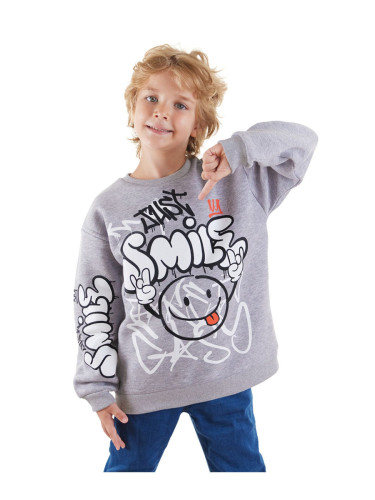 Denokids Just Smile Boy Grey Sweatshirt