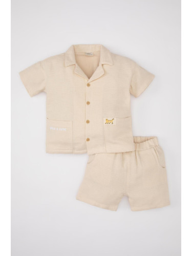 DEFACTO Baby Boy 2-Piece Set Waffle Short Sleeve Shirt Shorts