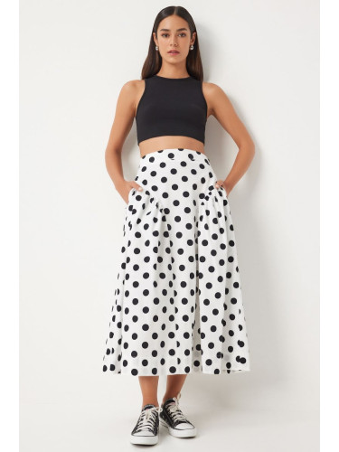 Happiness İstanbul Women's White Polka Dot Summer Poplin Skirt