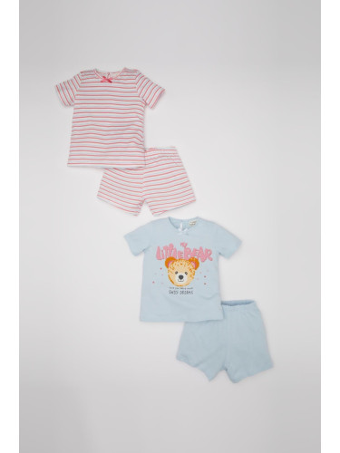 DEFACTO Baby Girl Bear Printed Short Sleeve Combed Cotton 4-Piece Pajama Set